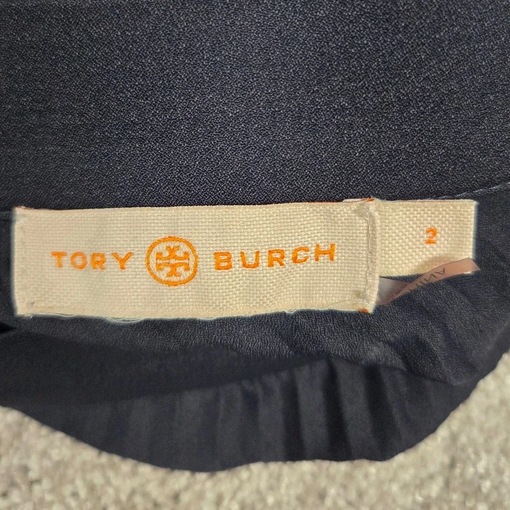 Tory Burch Navy Blue Pleated Midi Skirt Accordion High Waist Professional Size 2